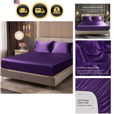 Satin Twin Sheet Set Pillowcase Plum Purple Soft Smooth Silky 2pc