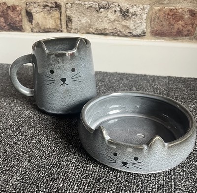 Sass & Belle Mojave Katzenbecher Tee Kaffeetasse Becher + Katzenfutternapf, Katzenbesitzer Set