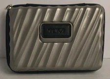 TUMI For Delta Zipper Hard Case Toiletry Travel Pouch Amenity Kit Luggage Silver