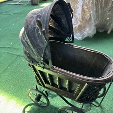 Antique Vintage Doll Carriage Baby Stroller Wood & Wrought Iron Primitive
