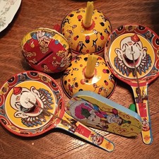 T. Cohn Vintage Tin Clown Circus Noisemakers Set of 5 Multicolor Party