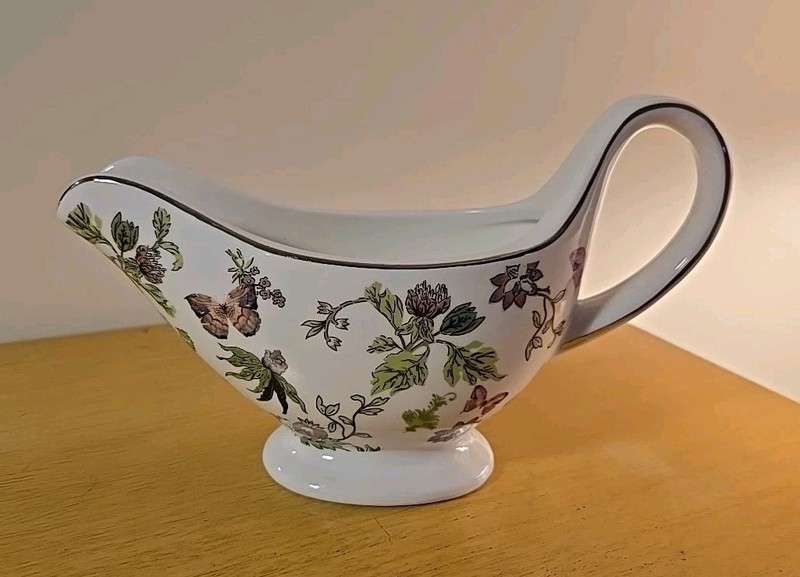 Grace's Teaware Gravy Boat Pink/Purple Butterfly & Flowers Gold Trimmed