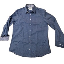NICK GRAHAM Shirt Paisley Mens Large Flip Cuff Button Up Blue Stretch Modern Fit