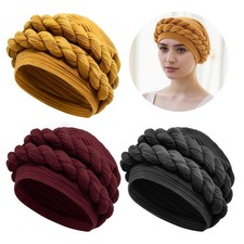 3PCS Braided Turban for Women Soft Pretied Twist Head Cover Stretchy Lightweight