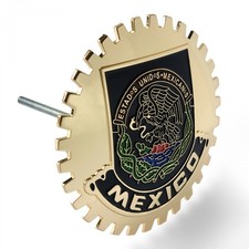 Insignia emblema parrilla frontal chapada en oro bandera mexicana [MÉXICO] medallón