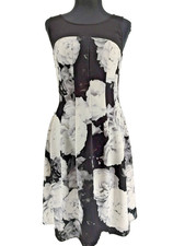 Calvin Klein Woman Black White Floral Fit&Flare Dress Sz 6 Sheer Neckline Zipper