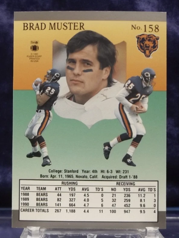 1991 Fleer Ultra #158 - Brad Muster - Chicago Bears - Near Mint - Image 2 of 2
