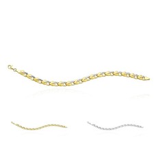 14K Two-Tone Gold Diamond-Cut Heart Stampato Bracelet Hollow 7.25"