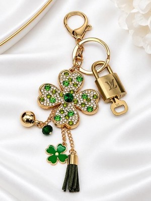 Authentic Louis Vuitton LV Gold Padlock & Key   Unbranded Flower Bag Charm