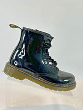 Doc Dr. Martens Black Patent Leather Combat Boots Kids Size 2 1460 J Side Zip