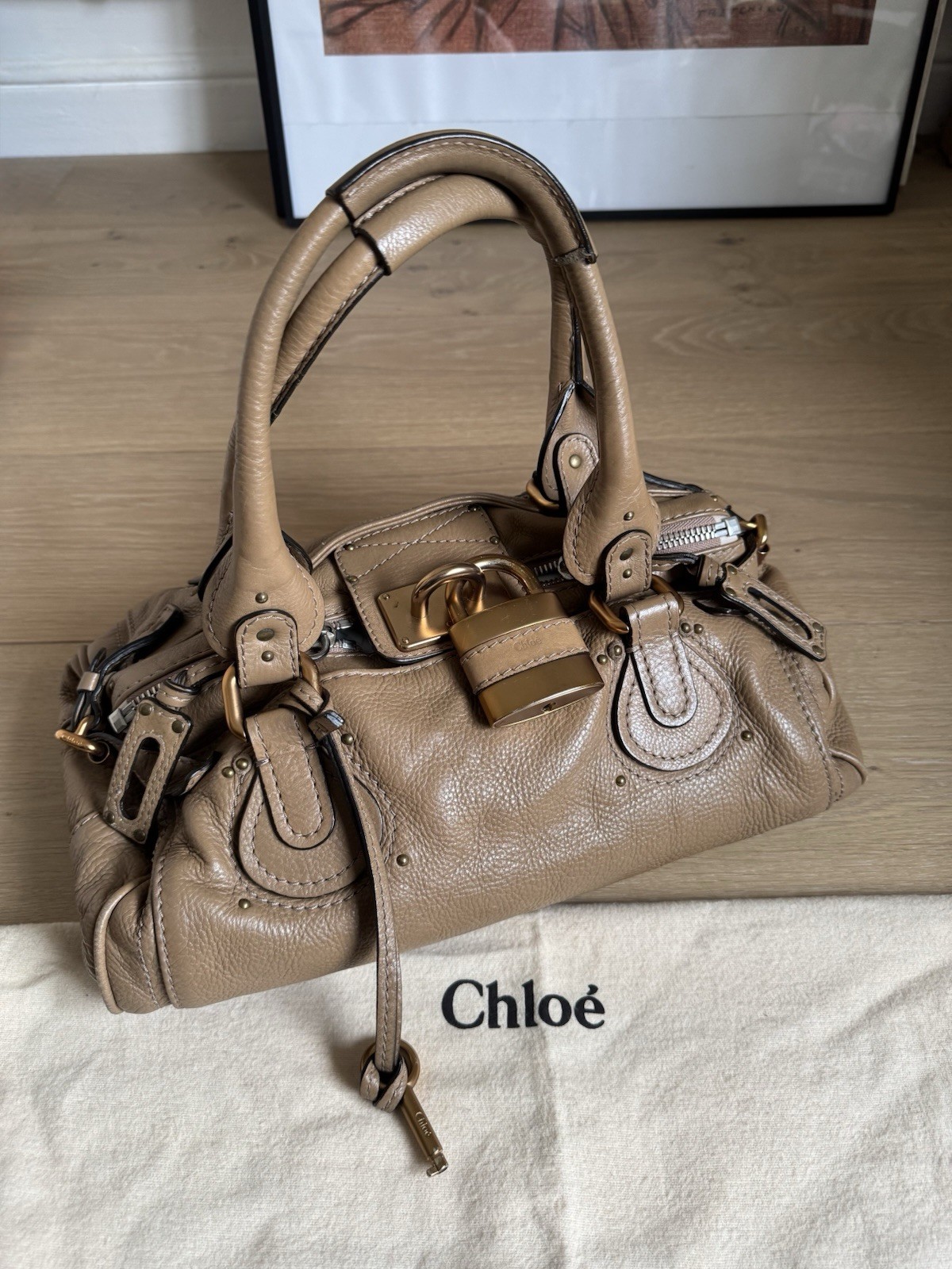 Authentic Chloe Paddington Brown Leather Shoulder Bag Gold Hardware Dust bag