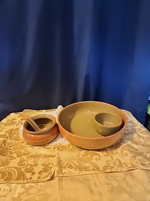 VINTAGE Chip Dip Bowl Harry & David + The Salsa Bowl & Ladle Terra Cotta 