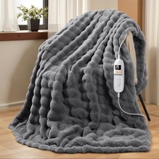 Electric Throw Blanket Faux Rabbit Fur Heated Blanket – Grey 190x130cm