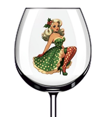 12x Weihnachten Vintage Pin Up Girl Vinyl Aufkleber Abziehbild Becher Weinglas Flasche