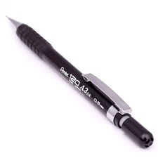 Black 0.5mm Mechanical Pencil with Rubber Grip and Two HB Refill Leads