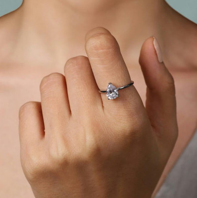 1.25 CTW Pear Cut Moissanite Solitaire Ring 14K White Gold Plated For Her