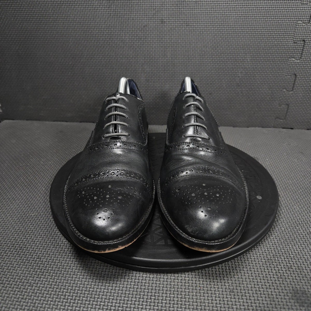 Aston Grey Mens 11 Black Leather Derby Dress Shoes Plain Toe Lace Up Aston Grey Shoes Mens Size 11.5 Black Leather Cap Toe Oxford  main image 4