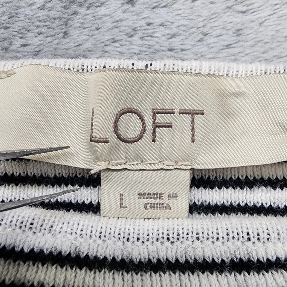 Suéter Ann Taylor LOFT Mujer L Negro Blanco Rayas Cuello Barco Manga 3/4 Pullover Foto 3 de 4