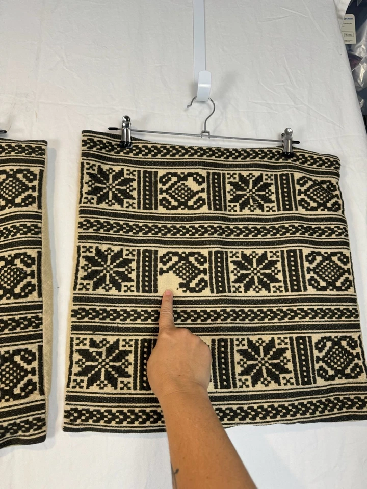 Pottery Barn Snowflake Fair Isle Winter Pattern Pillow Covers Black Cream 20x20 - Image 4 of 4