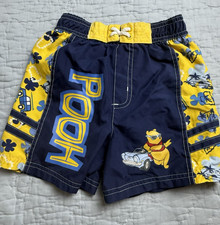 VTG Y2K Disney Winnie the Pooh 24M Swimsuit Boys Swim Trunks Blue Yellow
