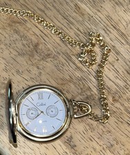 Colibri Of London Quartz Gold Tone Hunter Pocket Watch With Chained Pocket Knife