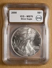 2000 American Eagle Silver Dollar ICG MS70