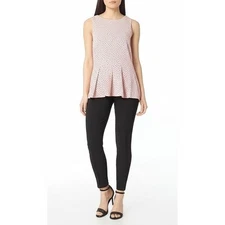 Elle Sleeveless Peplum Top Womens Medium Light Pink Black Polka Dot Playful Chic