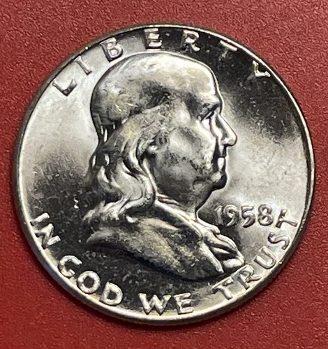 1958 P Franklin Silver Half Dollar, Choice to Gem Uncirculated.