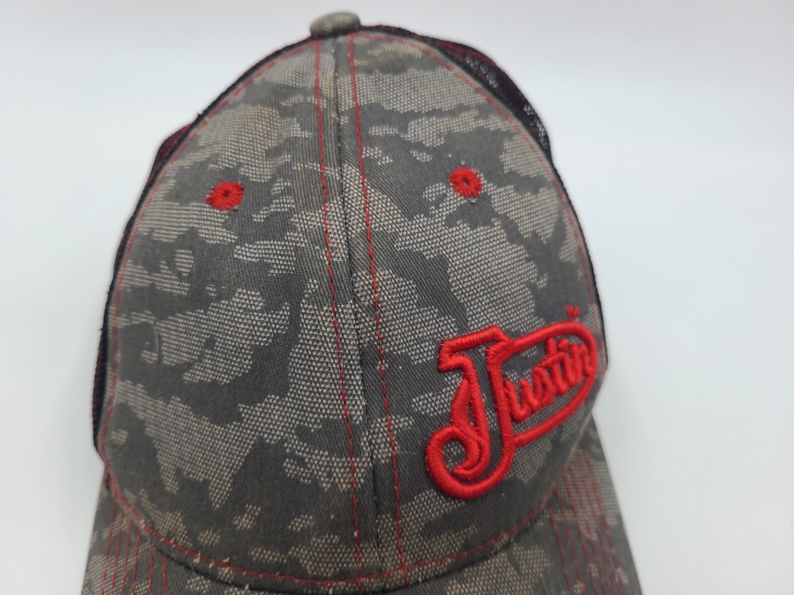 Justin Boots Camo Mesh Trucker Snapback Hat Cap Dad M… Gem