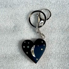 Vintage Handmade Heart Seashell Keychain Wood Abalone Shell