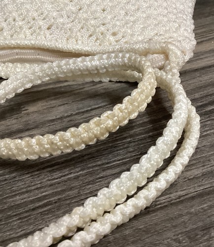 Bolso de Hombro de Colección Diamante Macramé Cuentas de Madera Pequeño Boho Crema Blanco - Imagen 12 de 22
