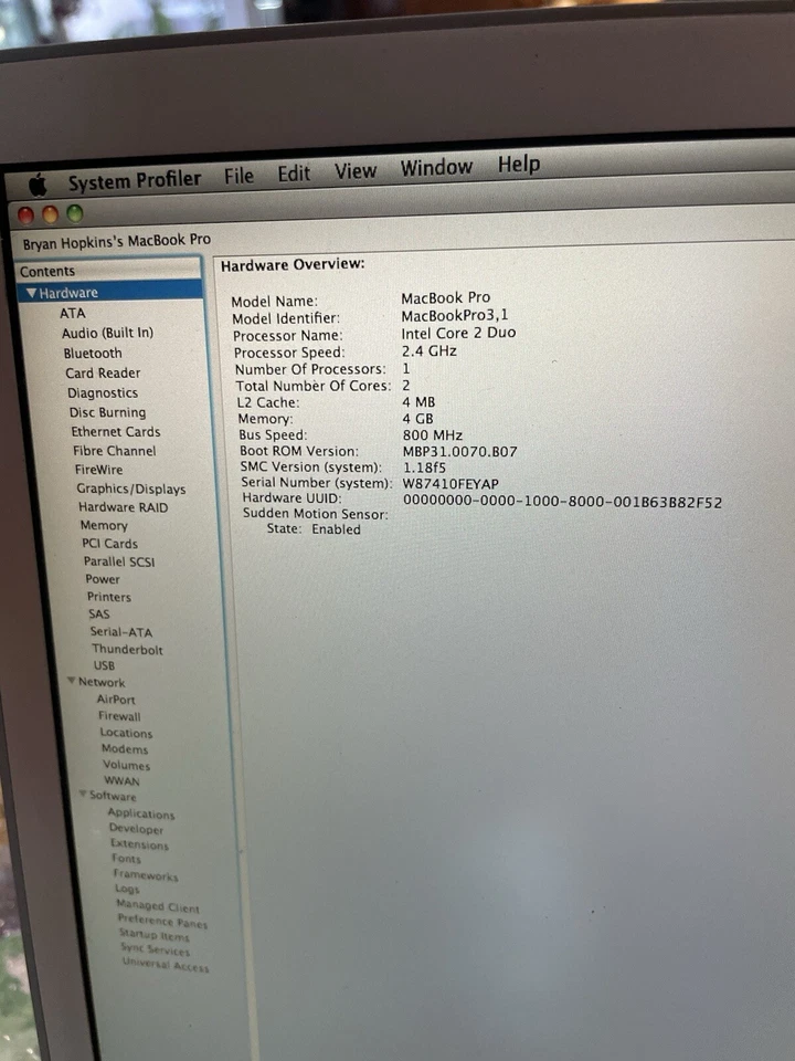 Apple MacBook Pro 17" Intel Core 2 Duo 2.4GHz 4GB RAM Matte A1229 Late 2007 - Image 4 of 4