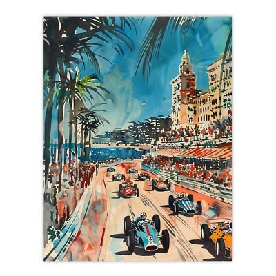 Monaco 1973 Vintage Aquarell Motorsport Wandbild Poster Druck