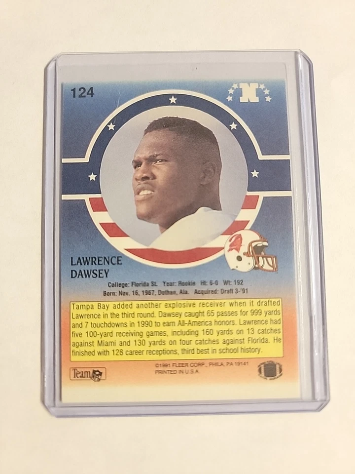 1991 Fleer Stars and Stripes Lawrence Dawsey Tampa Bay Buccaneers #124 Mint - Image 2 of 2