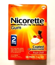 New Nicorette Fruit Chill Nicotine Gum 2mg - 100 Count Exp 12/2027 -Stop Smoking