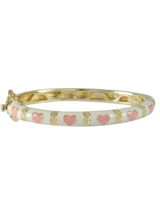 White Enamel With Pink Hearts Baby Children s Bangle/ Bracelet