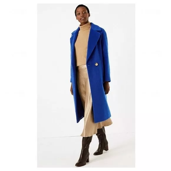 M&S Collection Women Cobalt Blue Cocoon Overcoat Long Sleeve Size 6