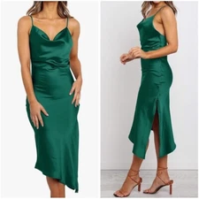 R. Vivimos Teal Satin Slip Dress Size Medium