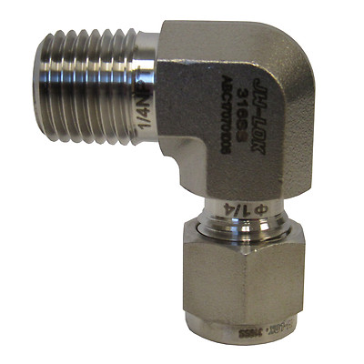 NEW JW-LOK 316 SS 1/4'' TUBE X 1/4'' MNPT MALE ELBOW (90) COMPRESSION FITTING NIB