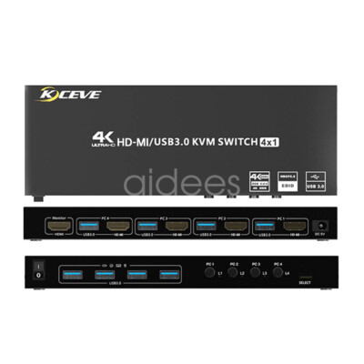 HDMI KVM Switch Switcher 4 Ports USB Hub 4X1 Support HDR 4 PC Sharing US Plug