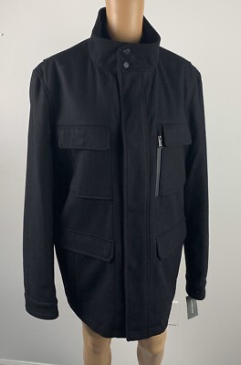 NWT Michael Kors Men s Black Wool Blend Coat Jacket Size Large Style MMK13029