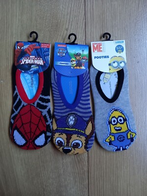 3 Paar Kinder Hausschuhe Socke - Despicable Me - Spiderman-Paw Patrol beliebige Größen 6-12-2