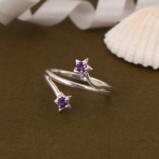 Gorgeous Bypass Floral Ring With Amethyst Trending Party Wear Jewelry For Girl's