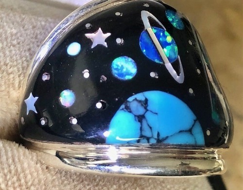 BIG NASA Space Dome celestial Men's Opal ring 10 Space Exploration Sterling T - Picture 3 of 13
