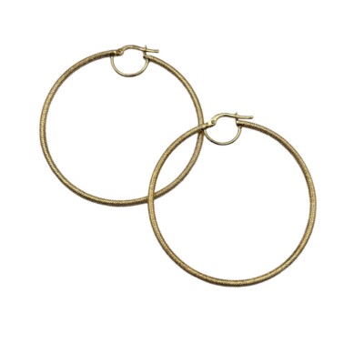 9ct 9k Yellow Gold Sawdust Texture Round Hoop Earrings 51mm 3.30 Grams Brand New