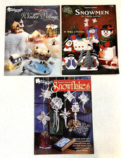 Lot Of 3 Vintage Plastic Canvas Winter Design Booklets Village-Snowmen-Snowflake