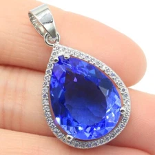 Buy 2 Get 1 Free Big Drop Gemstone Violet Tanzanite CZ Women Silver Pendant