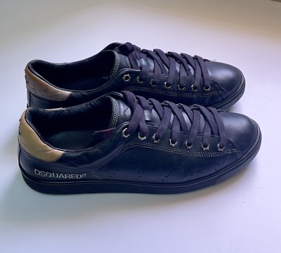 Dsquared2 Black Learher Low Top Runner Logo Men s Sneakers Size 45 US 12 UK 11