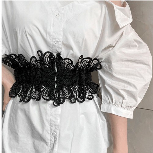 Mujeres Encaje Cintura Ancha Cinturón Corsé Cintura Rana Botón Elástico Retro Negro - Imagen 6 de 8