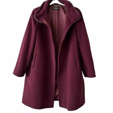 London Fog Vintage Cadjmere Wool Overcoat Burgundy Faux Fur Collar Elegant Uk 16